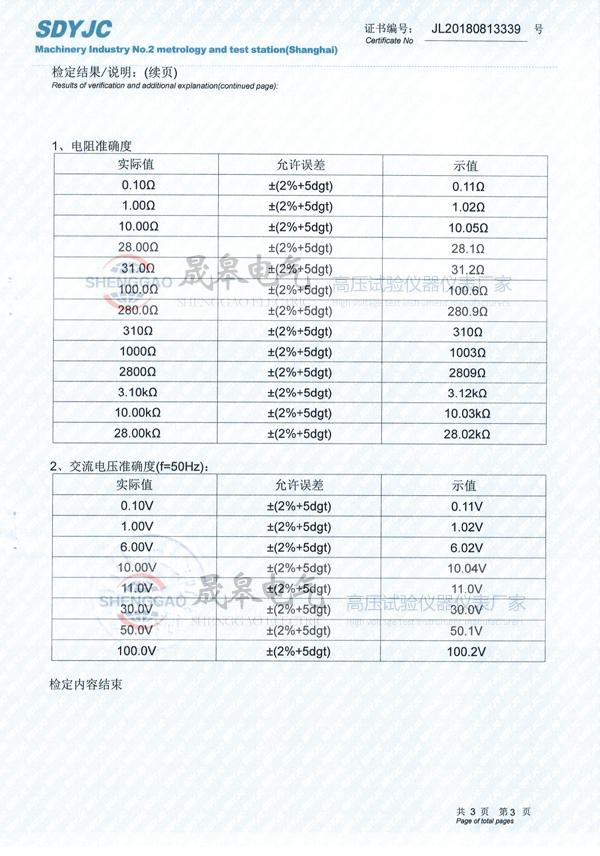 SG3010E接地電阻土壤電阻率測(cè)試儀檢定證書